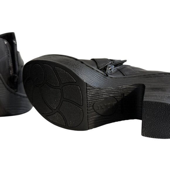 Born Onega Chunky Clogs Block Heels Harness Strap Black Leather Womens 6 - Picture 6 of 10